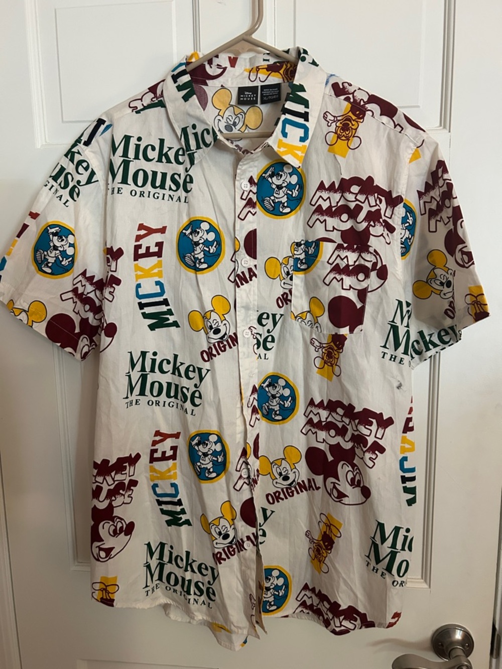 Mickey Mouse Short Sleeve Button-Up Shirt - White/Multicolor